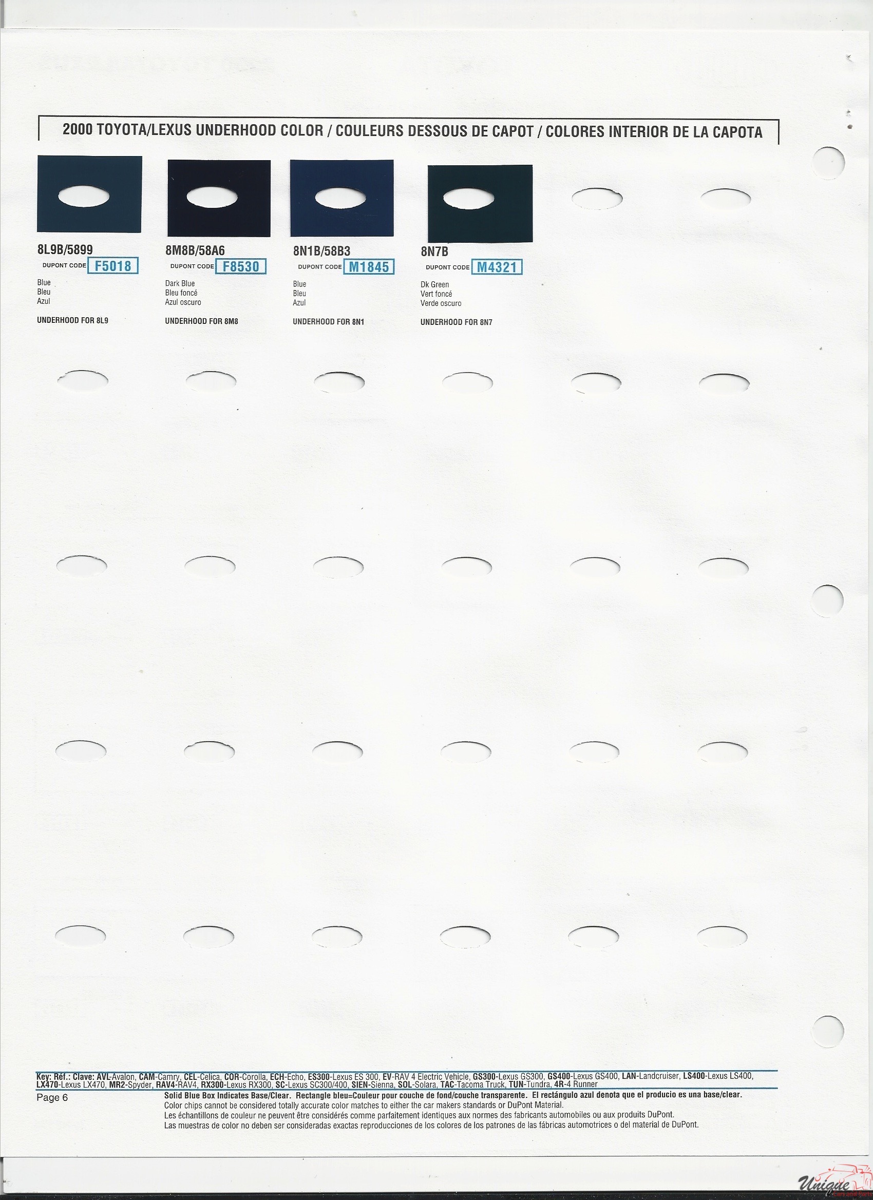 2000 Toyota-5 Paint Charts